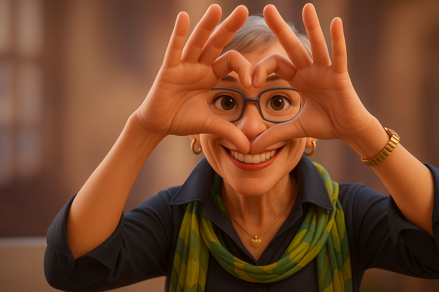 Senior faisant un signe de coeur avec les mains